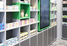 Apotheke in Riesa mit modernem Display zu Werbezwecken